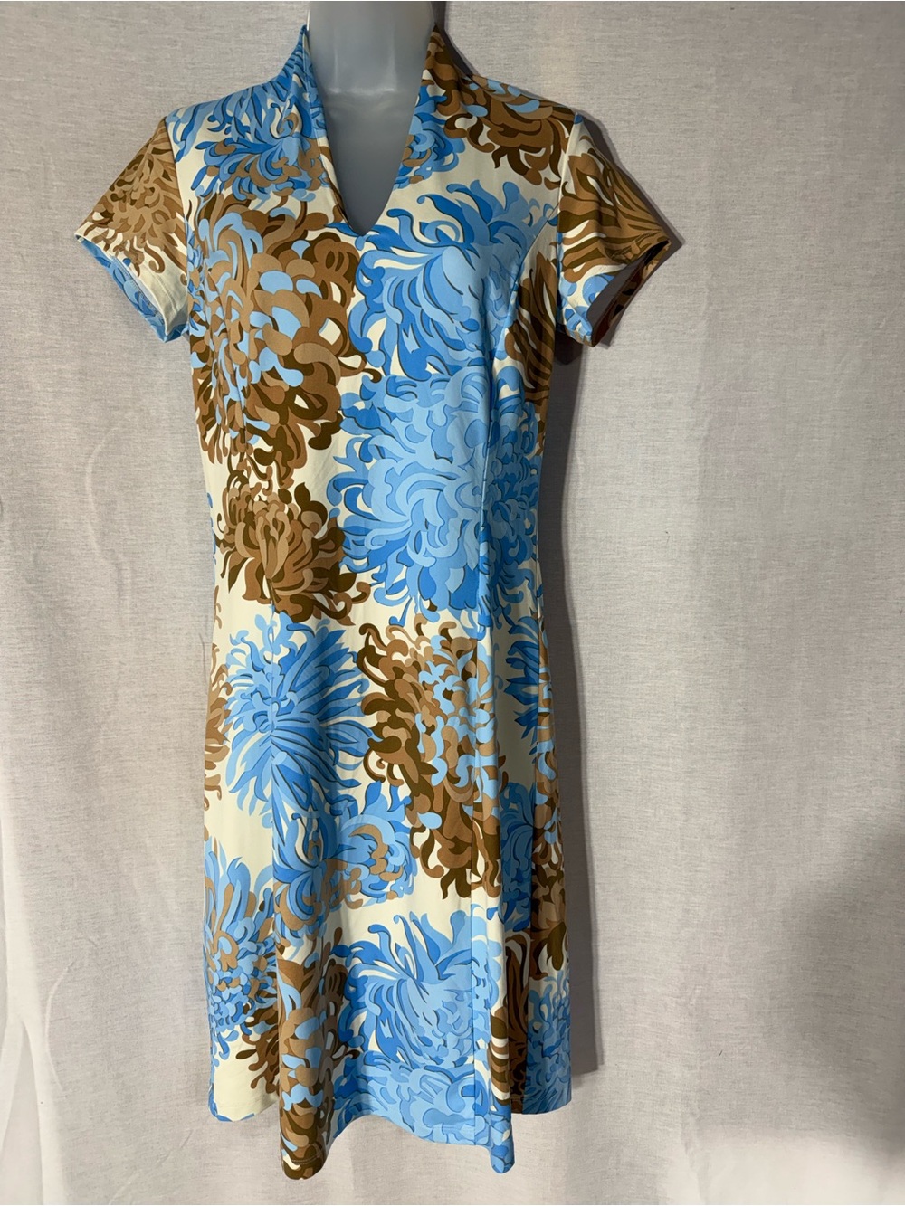 J. McLaughlin Blue and Brown Floral Midi Dress Size Small